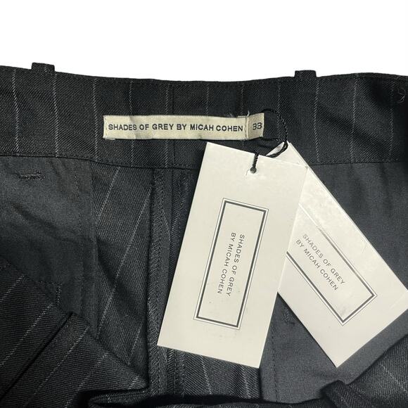 SHADES OF GREY MICAH COHEN NWT Wide-Leg Pleat Trouser Black Chalk Stripe Size 33 - Picture 8 of 9
